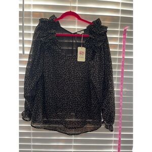 ENTRO blouse long sleeve with shoulder ruffles